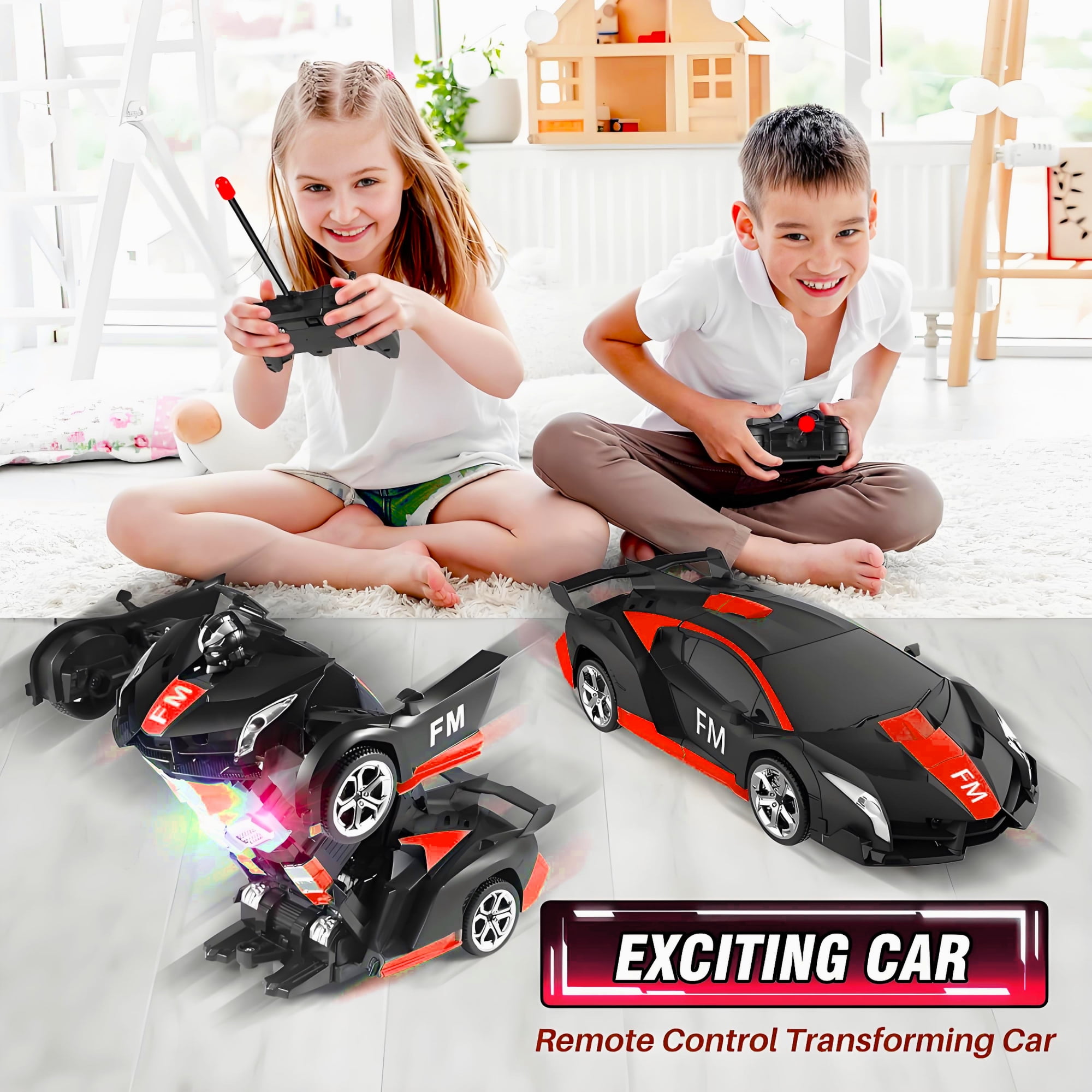 Remote Control Car, POPO RC Cars LED Light,One-Button Transforming, 360° Rotation Drifting, 1:18 RC Car Toy Gift for Kids,Red