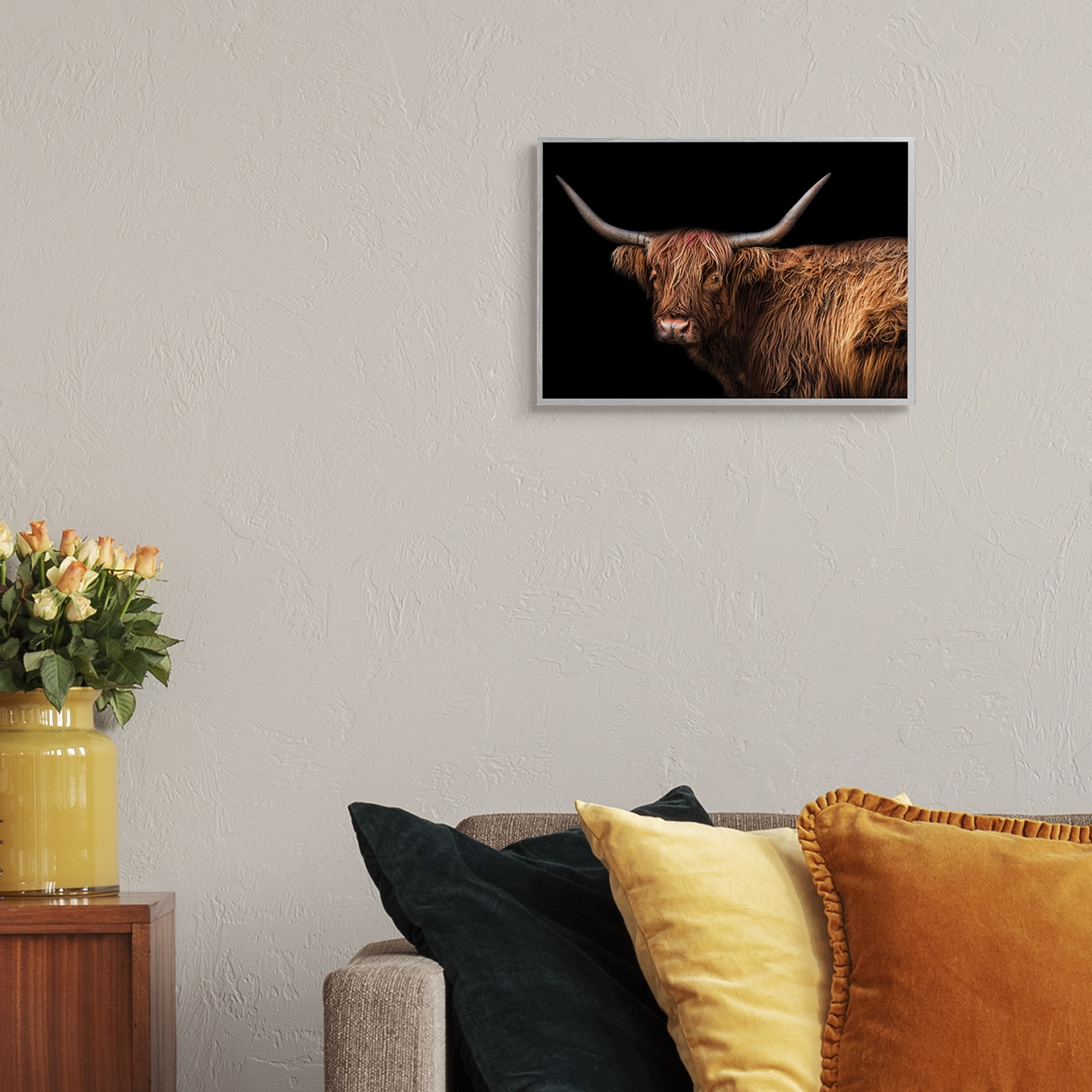 Stupell Industries Shaggy Farm Cattle Brown Country Animal Animals & Insects Photography Gray Framed Art Print Wall Art, 11 x 14