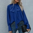thumbnail image 4 of Women's Bow Tie Neck Shirt Casual Mock Neck Solid Color Tops Tee Long Lantern Sleeve Chiffon Elegant Blouse, 4 of 5