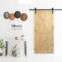 Belleze 36in X 84in Sliding Barn Wood Door Unfinished Knotty Pine Single Door Only Pre Drilled 3 Ft X 7 Ft Interior N