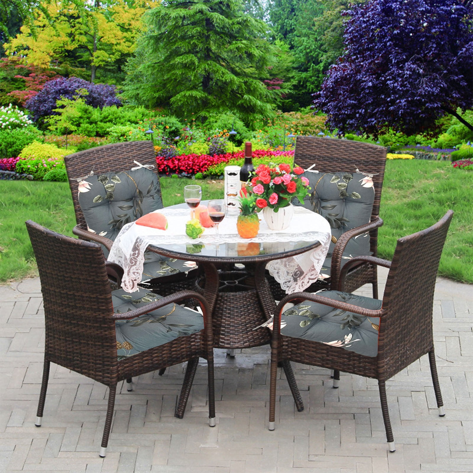 Secfreeship 2 Pack Thickened Outdoor Chair Cushion 16.9"x16.9"/16.9"x20.9", Water Resistant Seat Pad with Printed Pattern for Patio Garden, Fade Resistant Comfort for Outdoor Seating