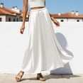 thumbnail image 2 of Bibifish Womens Maxi Skirts Solid Elastic Drawstring Waist Skirts Satin Flared Skirts Seaside Vacation Lightweight Loose Flowy Skirts, 2 of 5