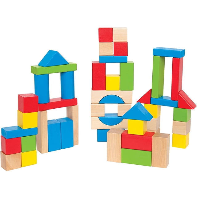 Maple Wood Kids Building Blocks por Hape | Apilamiento de juguetes educativos de bloque de madera para niños pequeños, 50 Hape NA