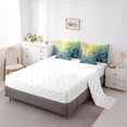 thumbnail image 5 of Manfei Chic Blue Floral Flowers Bedding Comforter Set 7 Pieces for Female Men,Abstract Oil Painting Full Bedding Set Lightweight,Blue Green Fitted Sheet Flat Sheet,Microfiber Bedroom Decor, 5 of 8