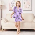 thumbnail image 6 of FORMRS Niños Short Sleeve Top and Pants Pajama Set Unisex Satin 2-Piece Sleepwear, Sizes 7-8Y, Purple Plaid Horse Pattern, 6 of 8