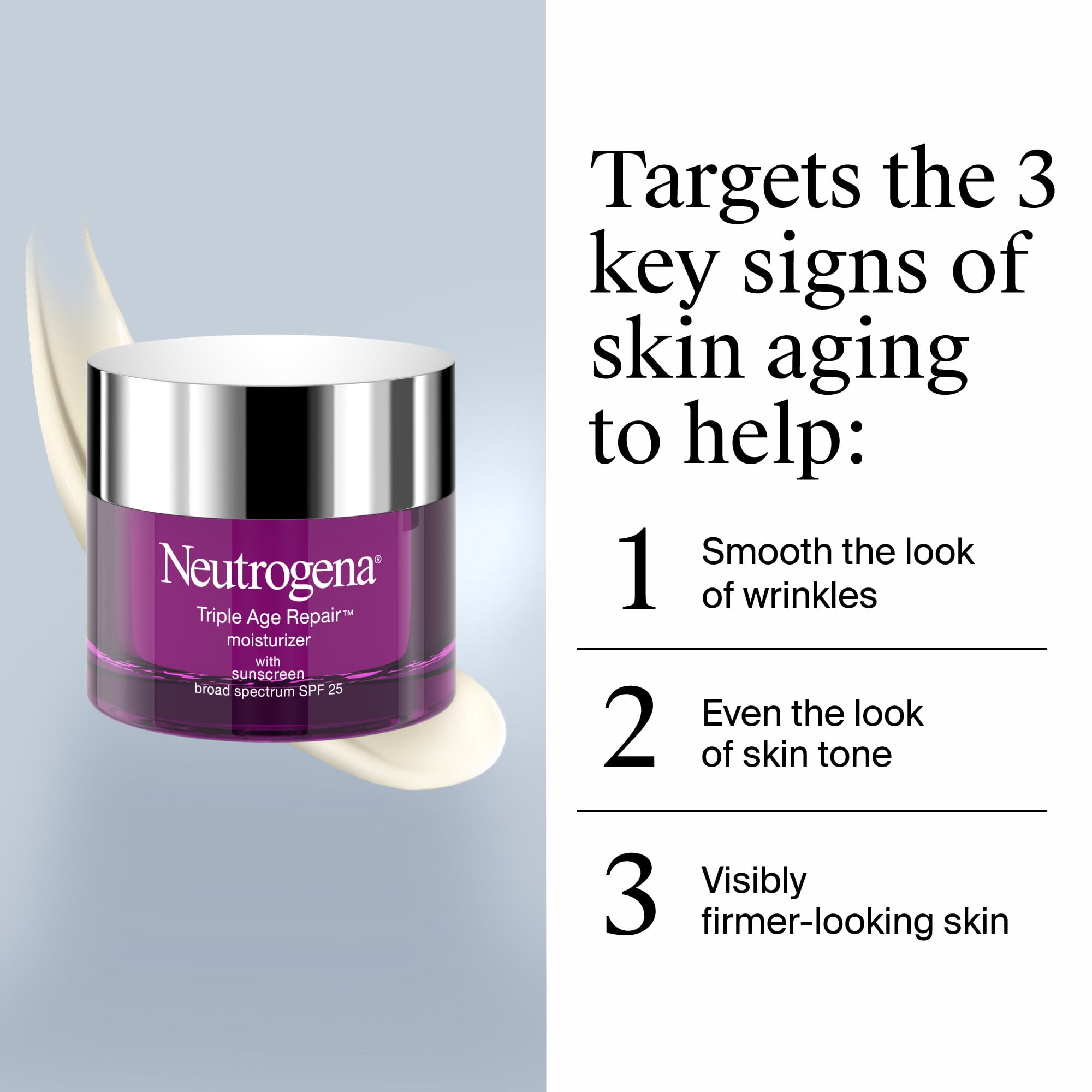 Neutrogena Triple Age Repair Anti Aging Face Moisturizer & Wrinkle Cream for Women, SPF 25, 1.7 oz