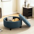 thumbnail image 3 of CQSXDA Upholstered Round Ottoman With Reversible Lid In Beige Fleece Fabric For Living Room Bedroom Office Storage Stool，Blue, 3 of 10