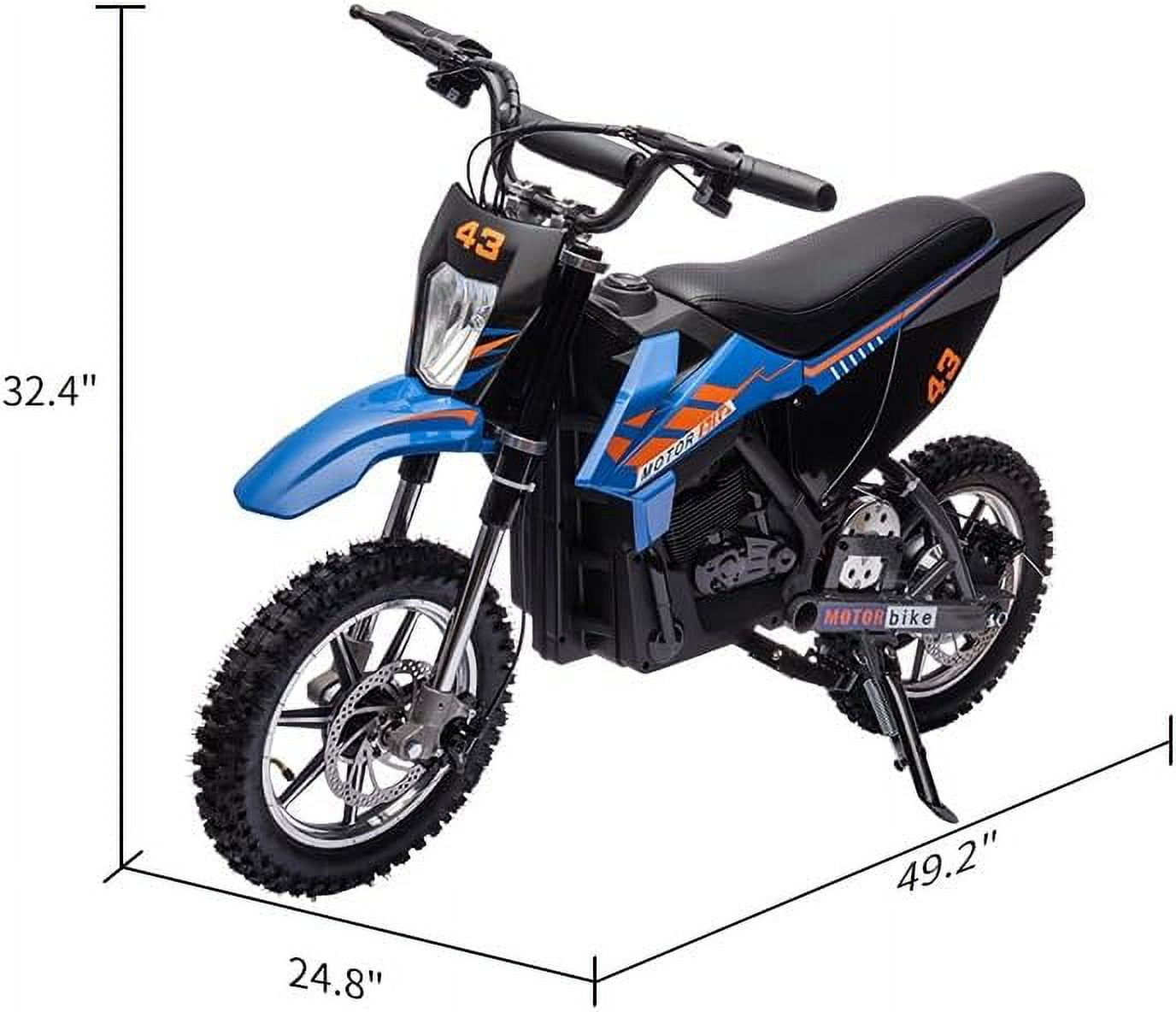 Kids Ride on Off-Road Motorcycle with LED Headlight, Leather Seat,Front+Back Brake, 36V Kids Electric Dirt Motorcycle, for Kids Ages 14+(Below 175lb) Blue Brushed Motors