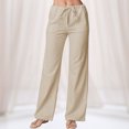 thumbnail image 1 of Pantalones Finos Pantalones casuales de mujer Pantalones con cordón de cintura alta Suave Longitud total Primavera Verano Cgtredaw Caqui L para Mujer, 1 of 6