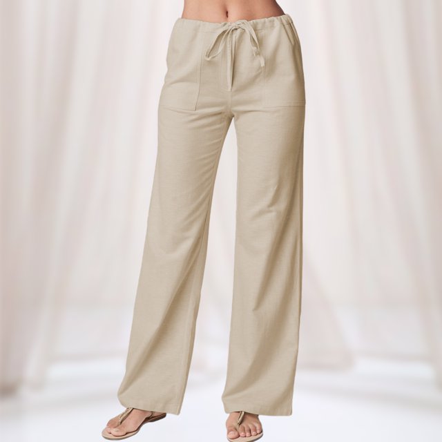 Pantalones Finos Pantalones casuales de mujer Pantalones con cordón de cintura alta Suave Longitud total Primavera Verano Cgtredaw Caqui L para Mujer