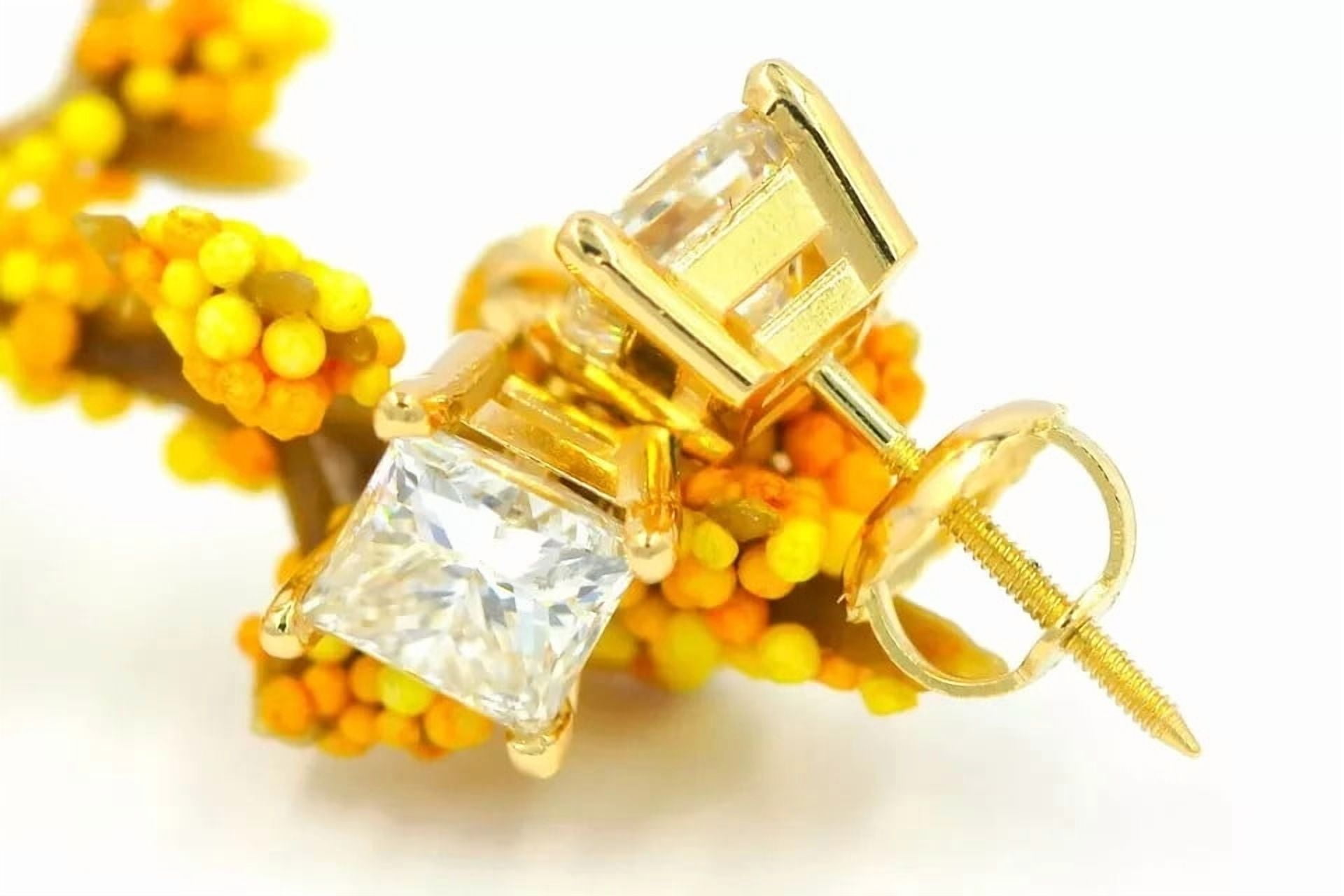 Radiant Jewelry Princess Cut Solitaire Stud Screw-Back Clear, Simulated Diamond CZ Beauty, Love Earrings, Sterling Silver, 2 ct. t.w.