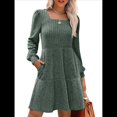 thumbnail image 1 of Vestido Estilo Babydoll Informal de Otoño con Cuello Cuadrado y Larga para Mujer. Verde L, 1 of 7