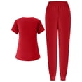 thumbnail image 5 of WTOBBY Women's Short Sleeve Solid Color Scrubs Set with Pockets, V-Neck Top and Pants, 2-Piece Nursing Uniform, Medical Workwear for Caregivers,Red S, 5 of 5