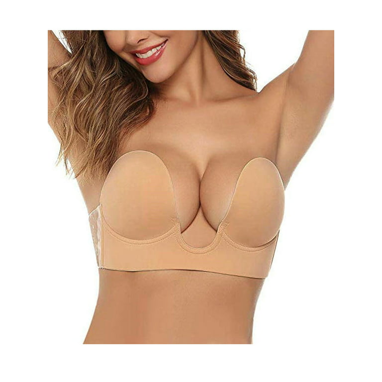 Push Up Plunge Strapless Sticky Adhesive Bra Deep U-Shaped Invisible Backless  Bra for Women 