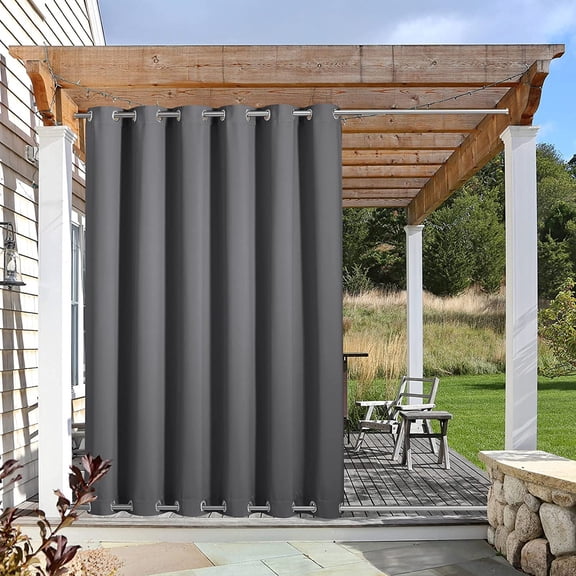 LKIFFA-Heavy Weighted Outdoor Curtain Waterproof & Windproof, Thermal Insulated Sunblock with Rustproof Grommets Top and Bottom Blackout Outdoor Drape for Patio, 1 Piece, W84 x L95, Grey