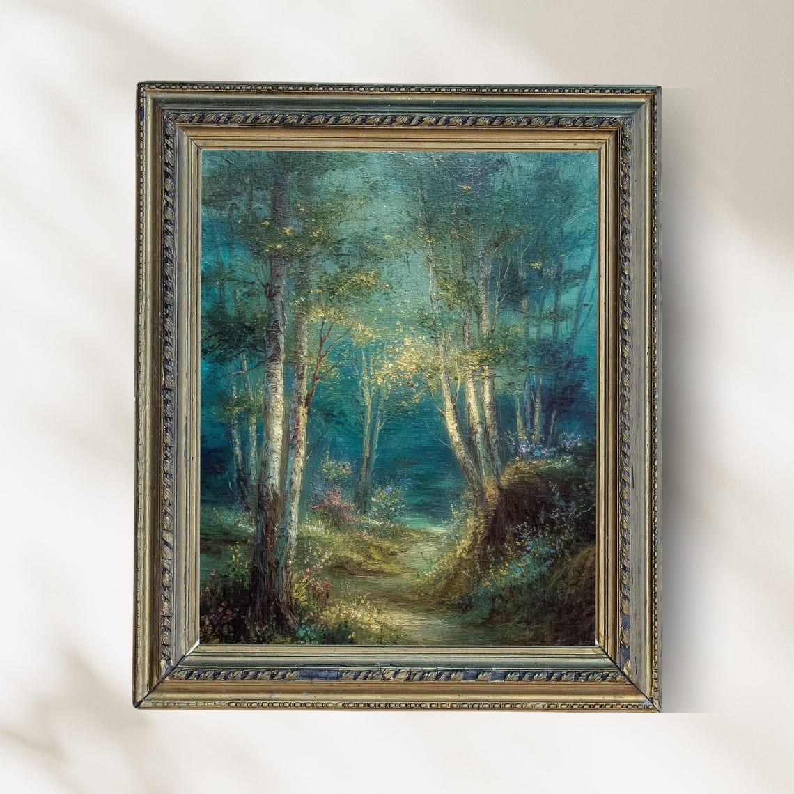 Spring Forest Path Wall Art Print Teal Cottagecore Decor