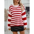 thumbnail image 6 of Womens Striped Sweater Pullover Crewneck Knit Long Sleeve Ribbed Knitted Sweaters Trendy Casual Soft Top Red XL, 6 of 9
