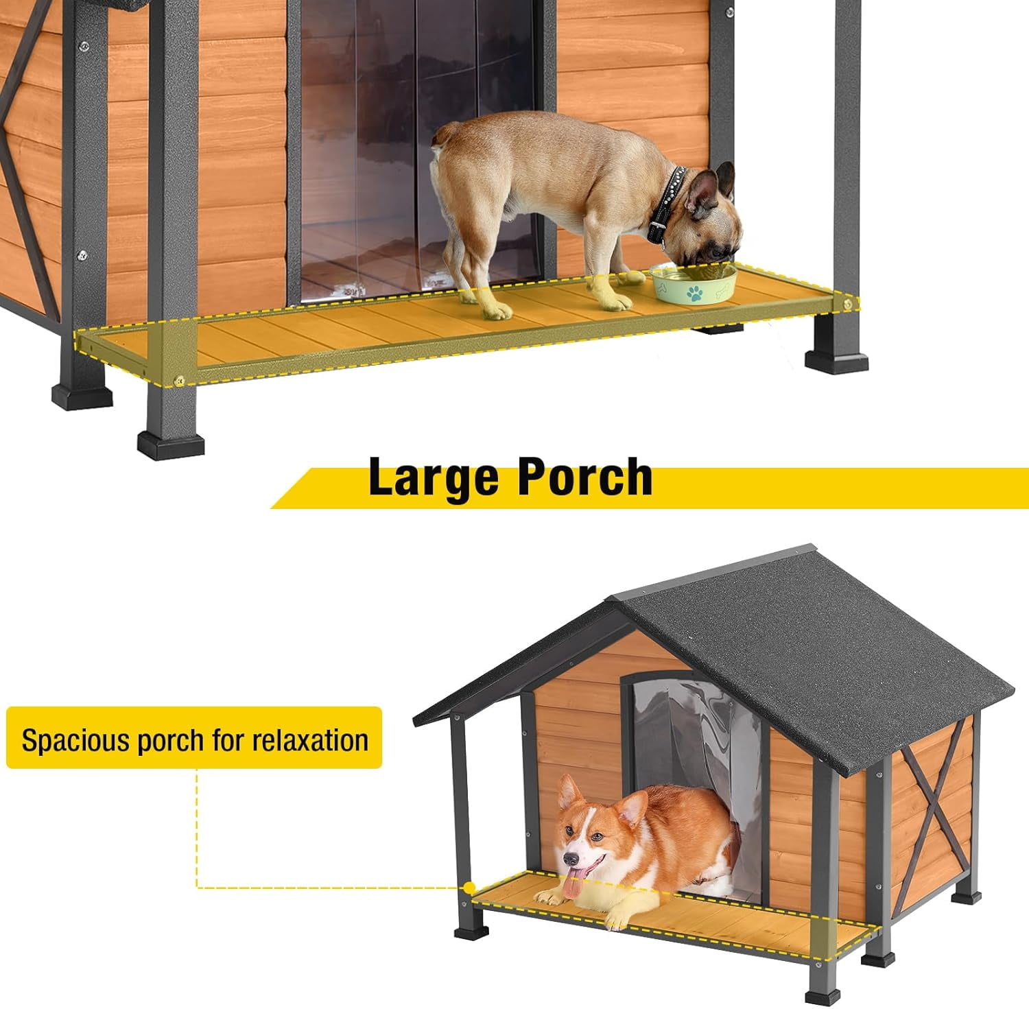Aivituvin Insulated Dog House with Insulated Liner, Anti-Chewing Iron Frame 34.3" Large Outdoor Dog Kennel for Winter, Weatherproof