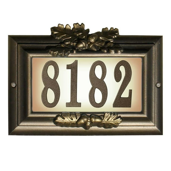 Edgewood "Misty Oak" Lighted Address Plaque In Bronze With Gold Antiquing Frame Color