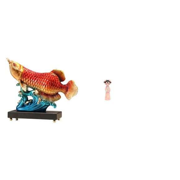 Elodie Arowana Prosperity Girl Resin Sculpture Tabletop Ornament Decorative Figurine for Entrance Living Room Bedroom Office Home Gift