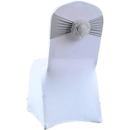 

Egebert Stretch Chair Sashes Bows Chair Bands with Flower for Wedding Hotel Banquet Birthday Party Decorations Silver Gray-1