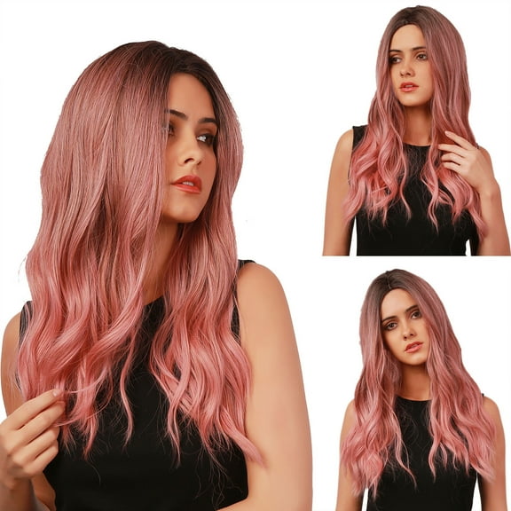 DOPI Human Hair Wigs For Women Straight Long Gradient Wig Golden Black Dyed Fashion Women's Head wig