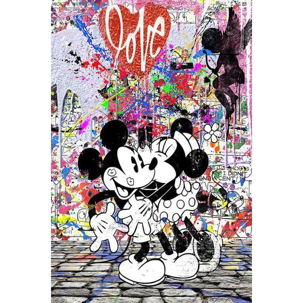 Disney Graffiti Street Art Wall Poster Banksy Mickey Mini Mouse and Donald Duck Canvas Print Fashion Painting Cartoon Decor60x90cm No Frame Gao Jinjia LED