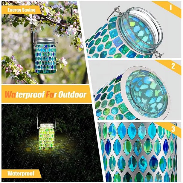 Luces de mesa solares de dos piezas Luces nocturnas de cristal craquelado que cambian de color en interiores y exteriores, lámpara de vidrio de mosaico con energía solar impermeable, para de