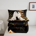 thumbnail image 5 of Feelyou Boho Western Ghost Queen Comforter Set, Cute Black Cat Carousel Comforter Sets Queen, Green Orange, Black Reversible, 3 Pieces, 1 Comforter and 2 Pillowcases, 5 of 7