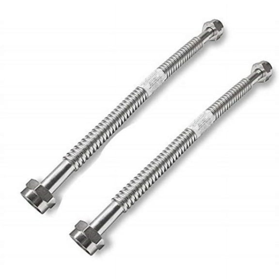 2 Pack Heavy Duty Durable Stainless Steel Corrugated Water Flex Connector with Extra Thick Washers for Water Heater and Water Softener (18x1 FIP)