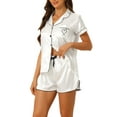 thumbnail image 4 of INSPIRE CHIC Women's Pajama Sets Short Sleeve Button Down Top with Shorts Lounge Sets L White Heart, 4 of 6