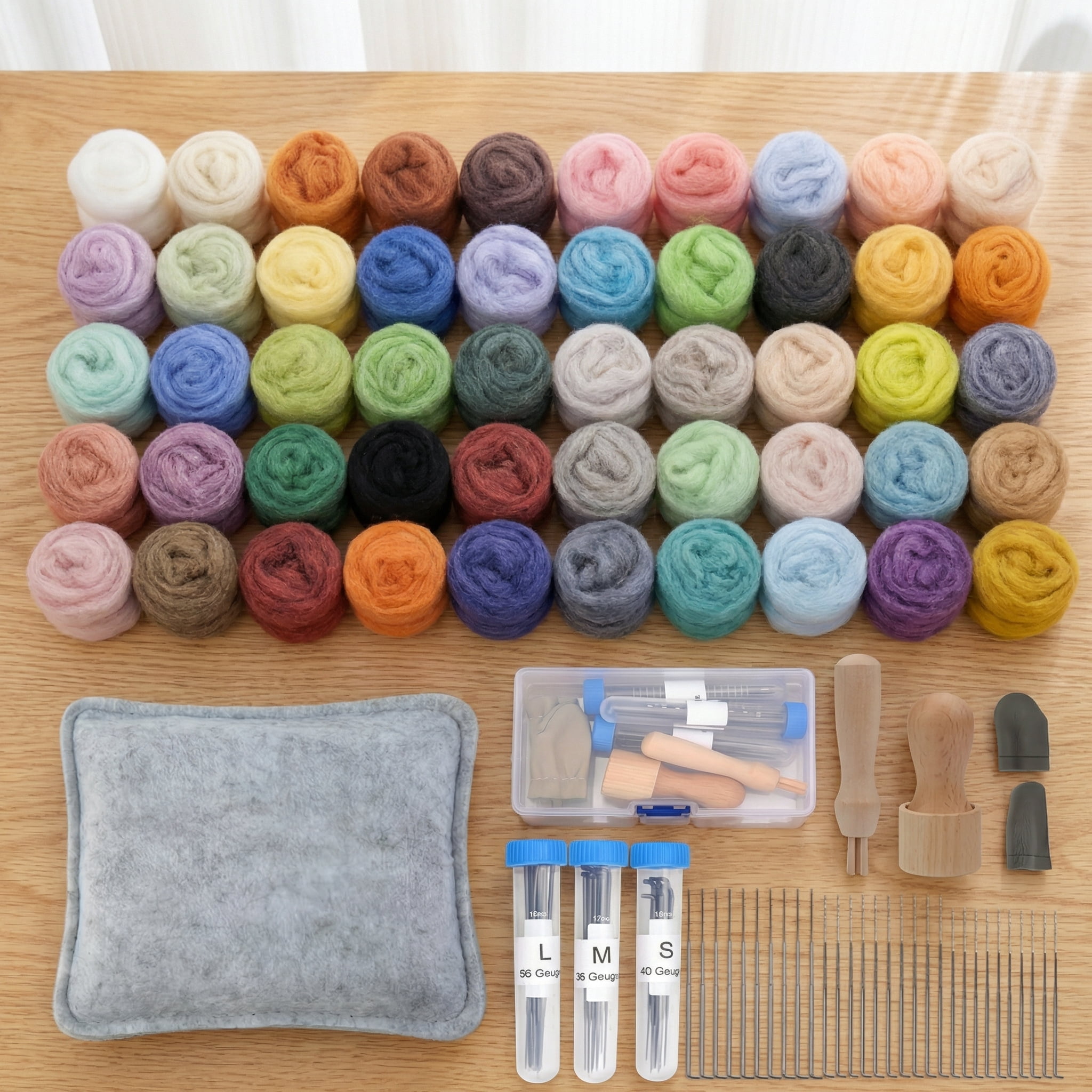 Needle Felting Kit for Beginners - 50 Colors Soft Wool Roving with Complete Tools Set (Felting Needles, Foam Mat, Finger Guards, Wooden Handles) DIY Craft Supplies
