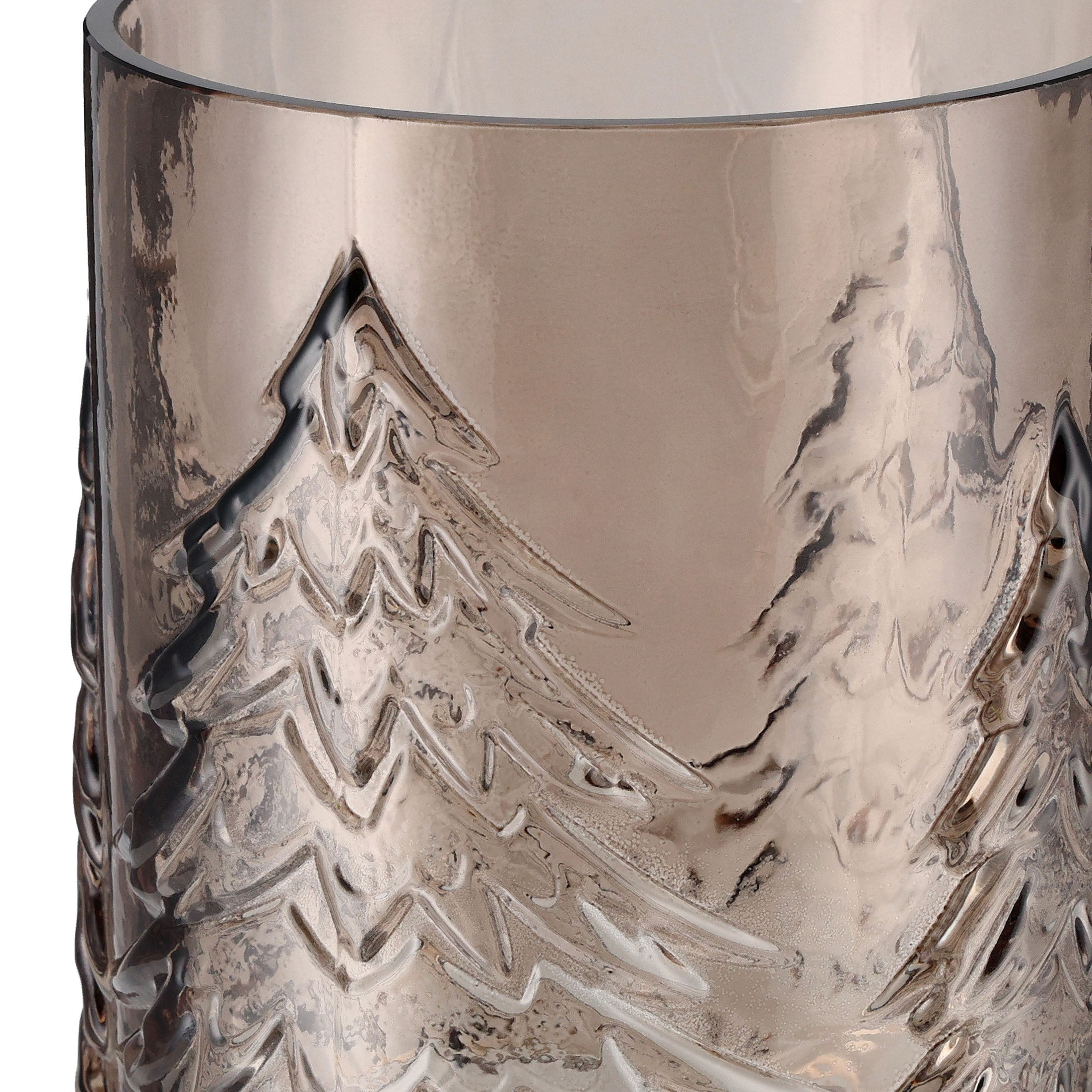 Small Brown Glass Tree Pattern Christmas Pillar Candle Holder, 5.3", by Holiday Time