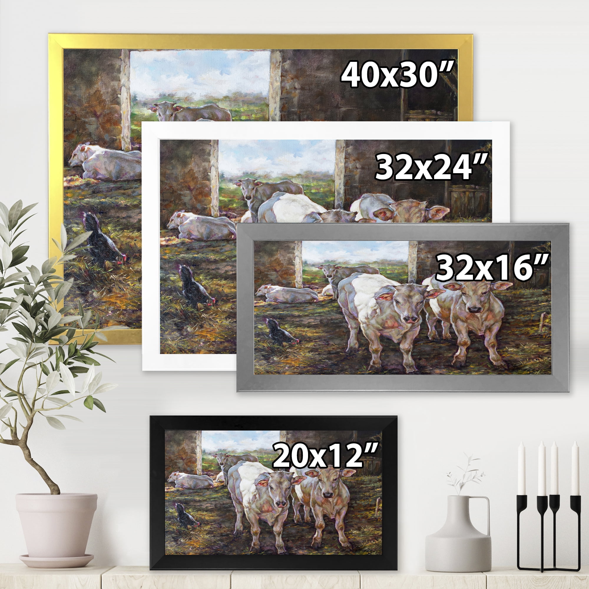 Designart 'The Cows In The Stable In Countryside' Farmhouse Framed Art Print