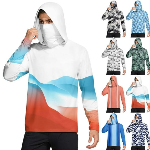 Homozy Performance Fishing Hoodie with Face Mask UPF50 Shirt Summer Pullover Hooded Long Sleeve Hoodie