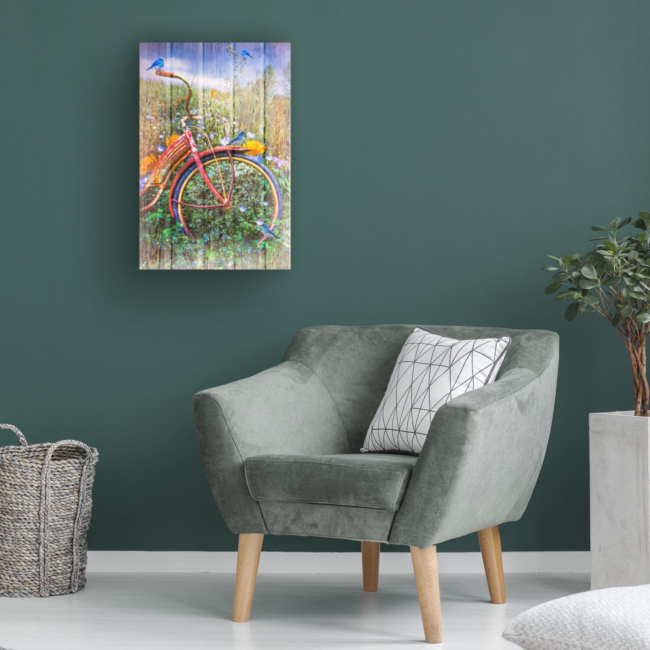 Canvas Wall Art - Celebrate Life Gallery 'Bluebirds on a Bicycle' Wall Art for Living Room, Bedroom, or Office Décor by Trademark Fine Art - 30 x 47 Inches