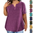 thumbnail image 7 of Lovskoo Plus Size Summer Tops for Women 2024 V Neck Short Sleeve Tops for Blouse Solid Color Casual Loose Blouse Olive Green, 7 of 7