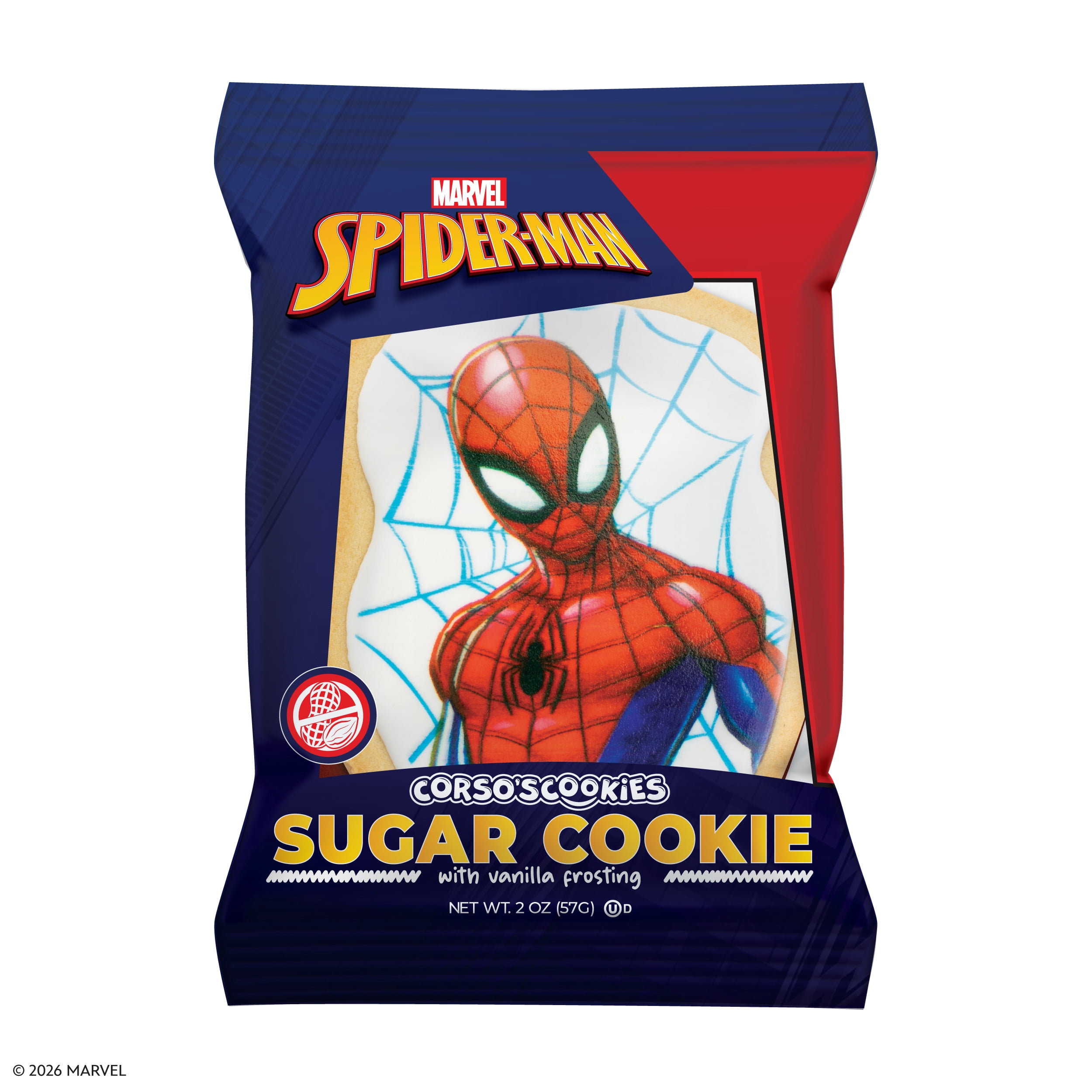Marvel’s Spider-Man Vanilla Frosted Sugar Cookie with Vanilla Frosting, 2 oz, Baked, Kosher, Nut-Free