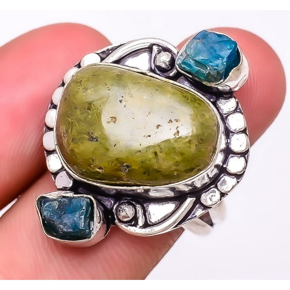 Unakite & Blue Topaz 925 Sterling Silver Jewelry Ring s.8 W2420, Gemstone Jewelry, Birthday Gift, Christmas Gift