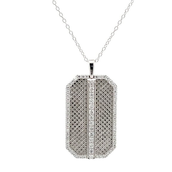 Araiya Fine Jewelry 14k White Gold Round-shape Lab Grown Diamond Dog tag Pendant with Silver Cable Chain Nacklace (1 cttw, D-F Color, VS1 Clarity) 18"