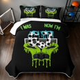 thumbnail image 2 of Manfei Boys Soccer Quilt Full, 67 Full Bedspread Sets, LimeGreen Black Cyan, Black Reversible 3pcs, 1 Coverlet and 2 Pillowcases, 2 of 7