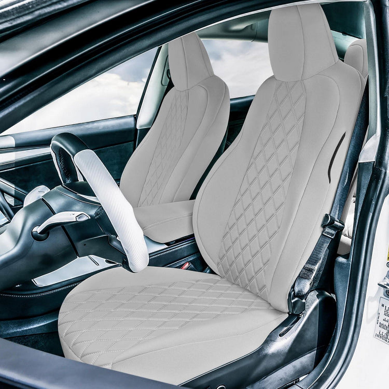 FH Group Neoprene Car Seat Covers 2017-2024 for Tesla Model 3, Custom Fit Front Set Gray with Air Freshener