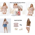 thumbnail image 4 of Blusas de verano casuales de mujer plus size con estampado floral, cuello en V, mangas cortas con volantes, 1X verde y amarillo, 4 of 7