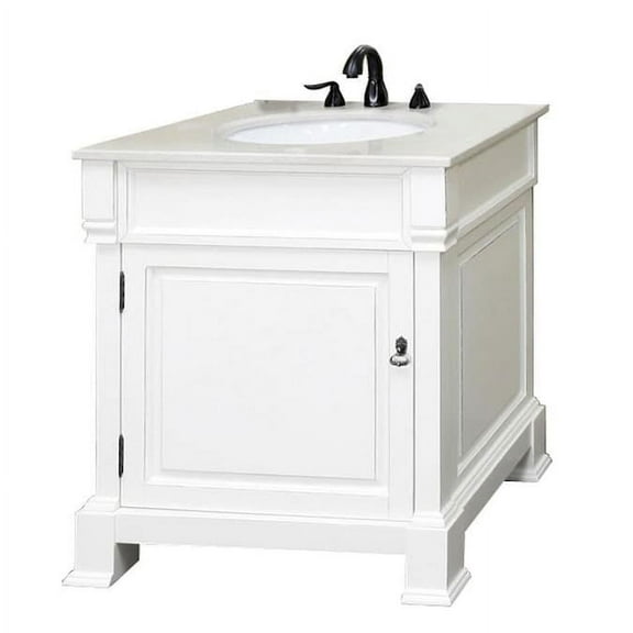 30-inch White Natural Marble Top (Rub Edge) Single Sink Bathroom Vanity Color White - Bellaterra Home