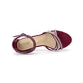 thumbnail image 4 of BLISSFUL STEP Women's Shoes Rhinestone Crisscross Strappy Block Heel Faux Suede Ankle Buckle Sandals Burgundy 7, 4 of 7