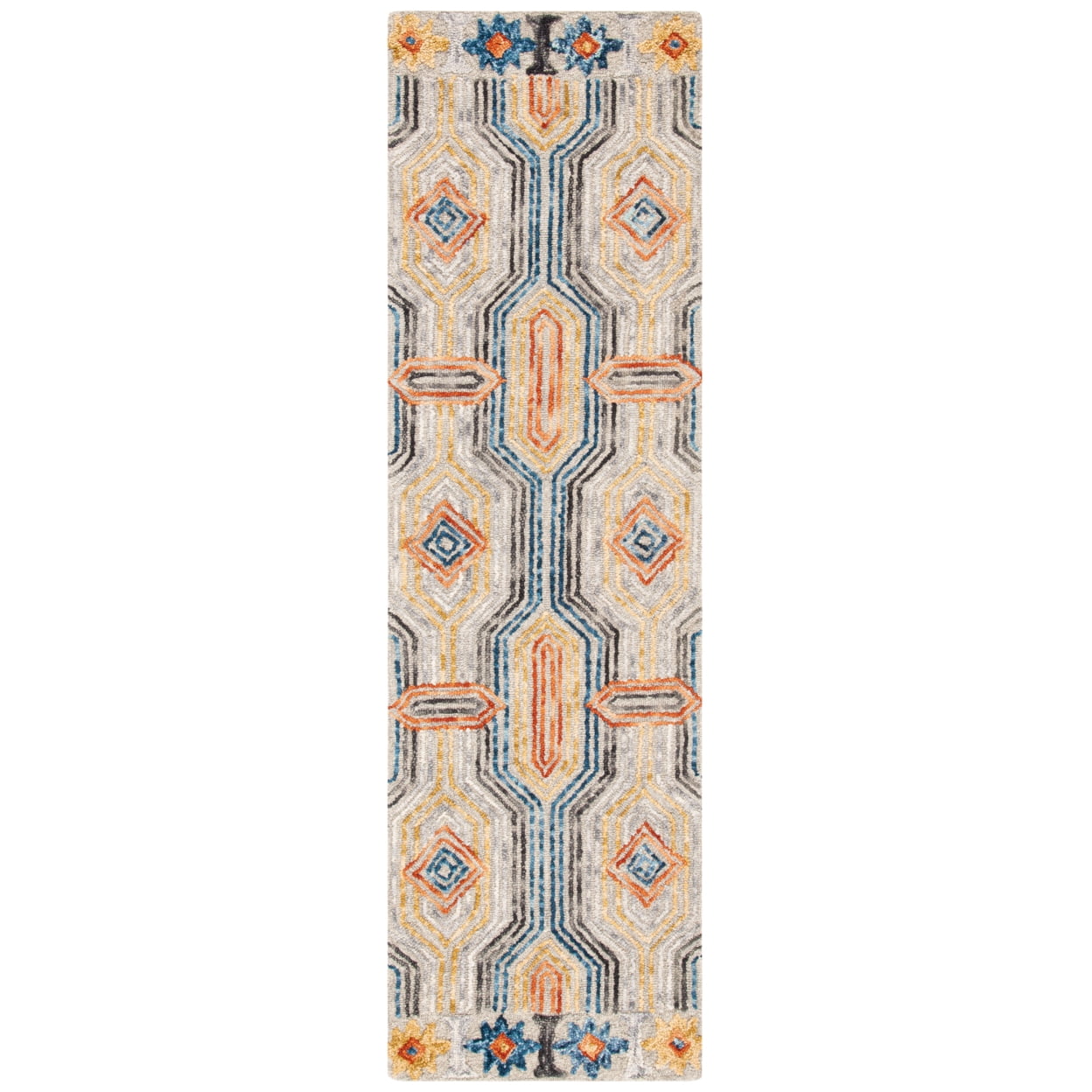 SAFAVIEH Trace Constantina Geometric Striped Wool Area Rug, Grey/Blue, 4' x 6'