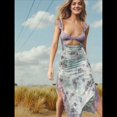 thumbnail image 3 of Vestidos Largos de Verano Y2K con Encaje, Retazos, , Estampado Floral, Escote Corazón, Espalda Descubierta y Abertura para Mujer Color del Taro M, 3 of 5