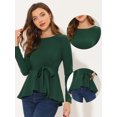thumbnail image 2 of Allegra K Top elegante de manga larga de punto elástico con cuello redondo para mujer Verde L, 2 of 4