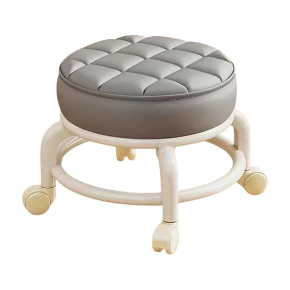 360° Rotating Rolling Stool with Wheels, Comfortable and Durable Stool, Round Low Height Foot Rest, PU Leather for Living Room Bedside Porch Salon Pedicure Home