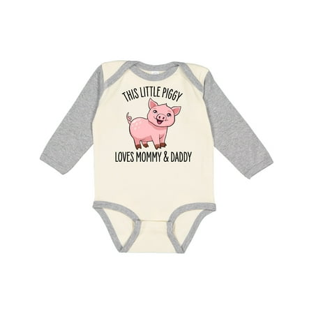 

Inktastic This Little Piggy Loves Mommy and Daddy- cute Gift Baby Boy or Baby Girl Long Sleeve Bodysuit